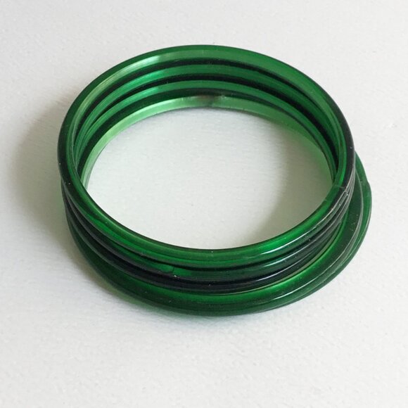 Two Tone Green Art Glass Child's Bangles Set of 5 - Picture 6 of 6